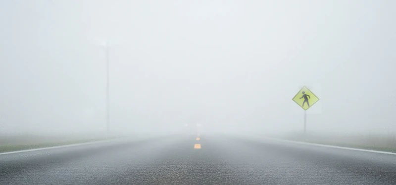 Señal preventiva crítica en zona de neblina