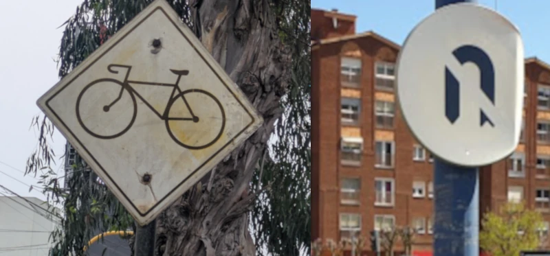 Señales de tráfico en mal estado y de baja calidad